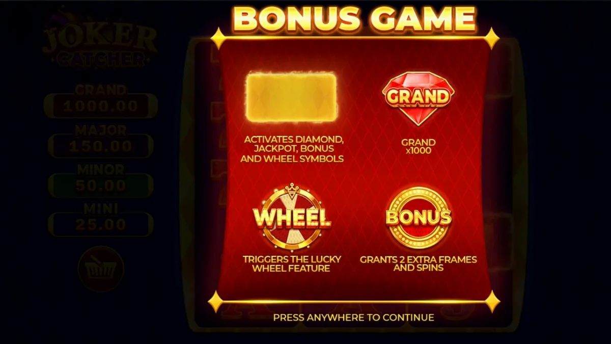 Joker Catcher slot machine interface na may mga classic symbols at Joker wild.
